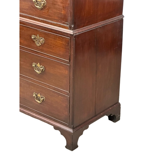 32 - A large Late 18th Century George III mahogany chest on chest, with original brass drop handles and b... 