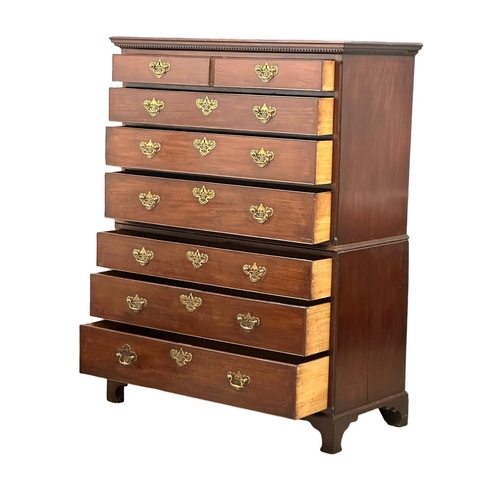 32 - A large Late 18th Century George III mahogany chest on chest, with original brass drop handles and b... 