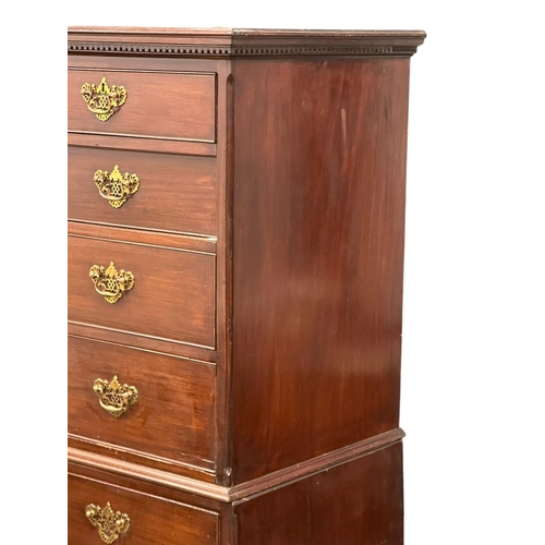 32 - A large Late 18th Century George III mahogany chest on chest, with original brass drop handles and b... 