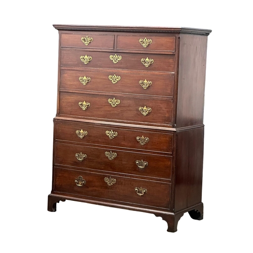 32 - A large Late 18th Century George III mahogany chest on chest, with original brass drop handles and b... 