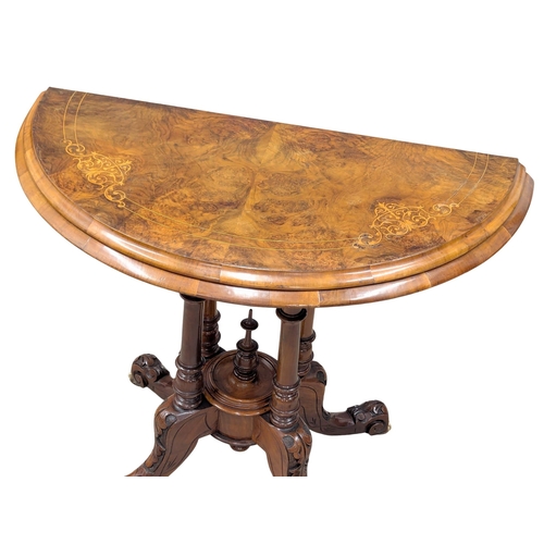 426 - A 19th Century Victorian inlaid Burr Walnut turnover games table on Cabriole legs. 93x47x74cm