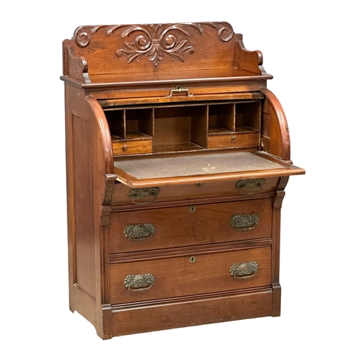 784 - A 19th Century American mahogany and walnut cylinder writing bureau. Circa 1870. 87x55x131cm