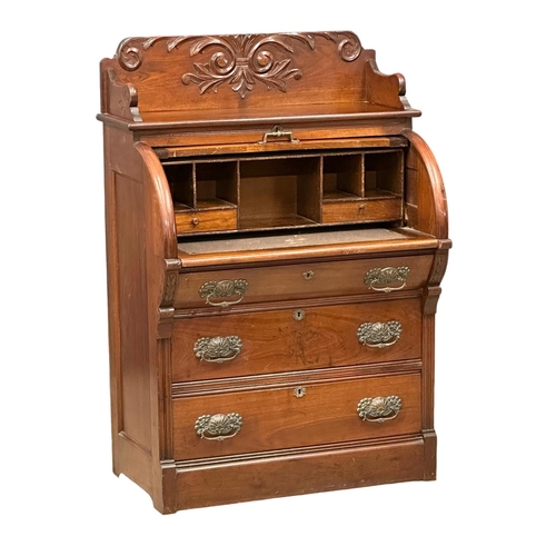 784 - A 19th Century American mahogany and walnut cylinder writing bureau. Circa 1870. 87x55x131cm