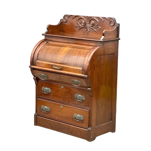 784 - A 19th Century American mahogany and walnut cylinder writing bureau. Circa 1870. 87x55x131cm