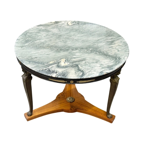 92 - A good quality French Empire style marble top coffee table/lamp table, with brass mounts and rosewoo... 