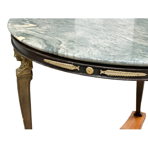 92 - A good quality French Empire style marble top coffee table/lamp table, with brass mounts and rosewoo... 