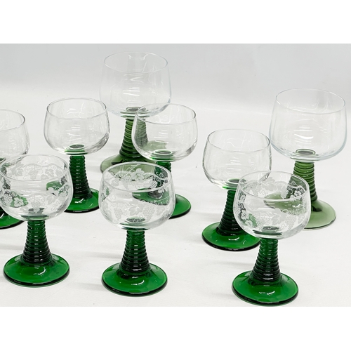 517 - 11 French beehive stemmed rummer glasses.