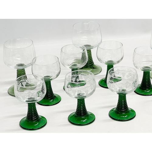 517 - 11 French beehive stemmed rummer glasses.