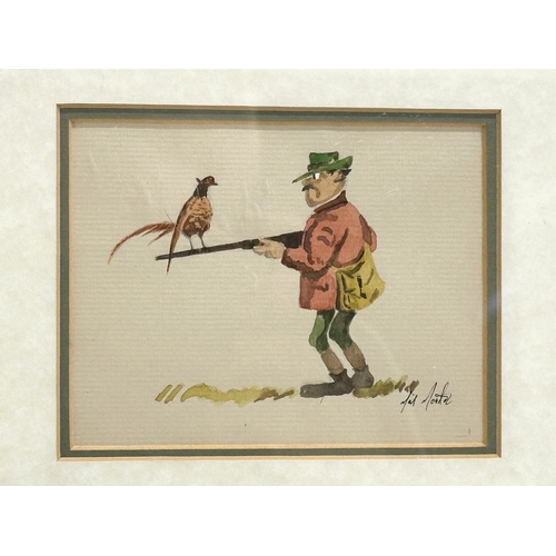 849 - Two watercolour drawings by Neil Porter. Looking for the Jockey. Looking for the Grouse. Frame 18x20... 