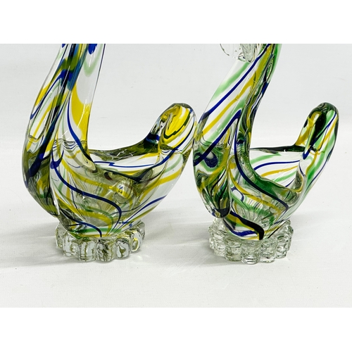 549 - A pair of art glass cockerel bowls. 27cm. 24cm