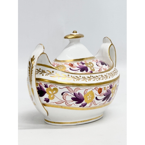 440 - Josiah Spode. An Early 19th Century hand painted sucrier with cover. Circa 1805. 18x10x12cm.