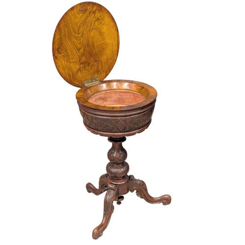 533 - A 19th Century Victorian Burr Walnut storage box / side table on a carved pedestal base and Cabriole... 