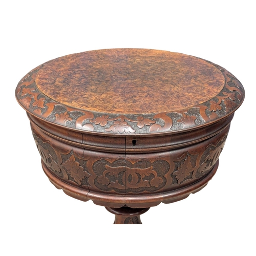 533 - A 19th Century Victorian Burr Walnut storage box / side table on a carved pedestal base and Cabriole... 