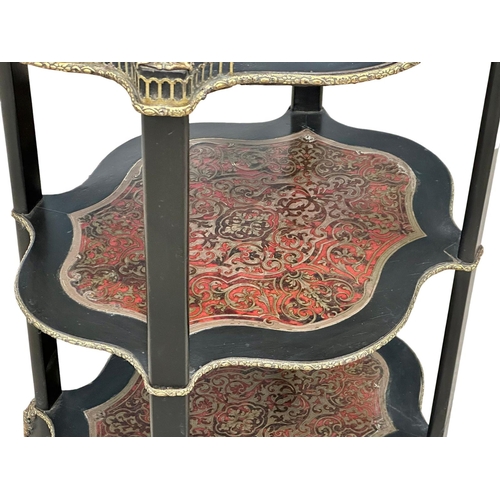 399 - A Late 19th Century 3 tier etagere with boulle work inlay and brass gallery. 40x33x78cm