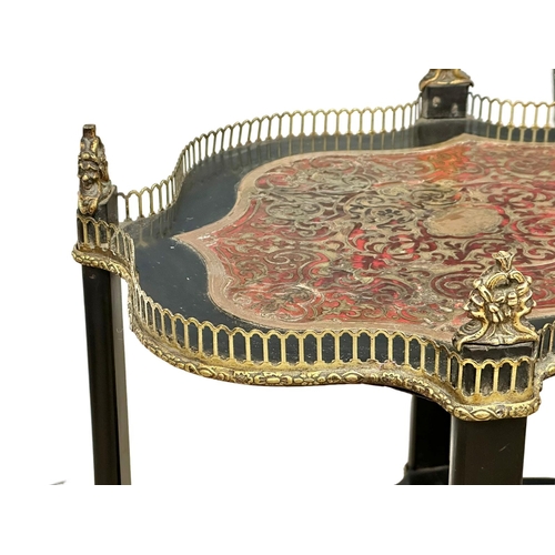 399 - A Late 19th Century 3 tier etagere with boulle work inlay and brass gallery. 40x33x78cm