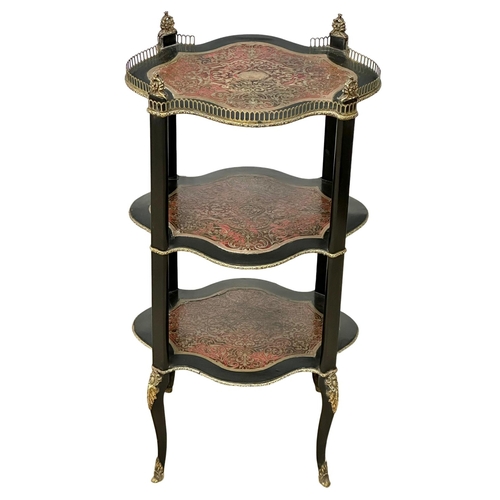 399 - A Late 19th Century 3 tier etagere with boulle work inlay and brass gallery. 40x33x78cm