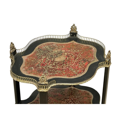 399 - A Late 19th Century 3 tier etagere with boulle work inlay and brass gallery. 40x33x78cm