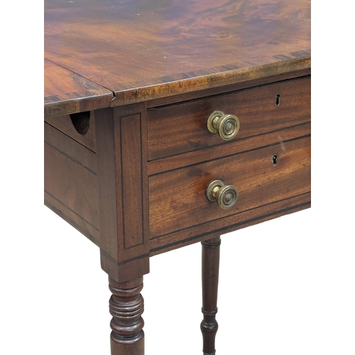 543 - An Early 19th Century George IV mahogany dropleaf side table with 2 drawers and rosewood cross-bandi... 