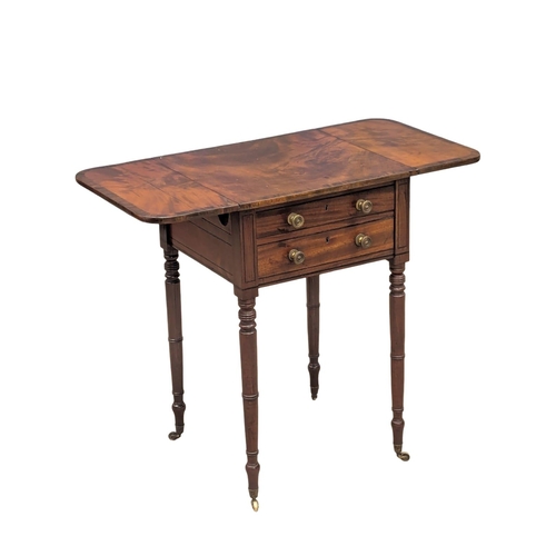 543 - An Early 19th Century George IV mahogany dropleaf side table with 2 drawers and rosewood cross-bandi... 