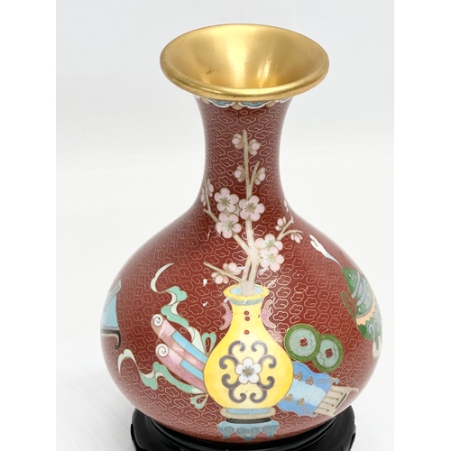 876 - A Mid 20th Century Chinese cloisonné vase on stand. 21cm including stand.