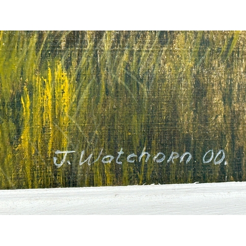 390 - John Watchorn. A large oil on board. Fox in the woods. Dated 2000. 52.5x28.5cm. Frame 75x52cm