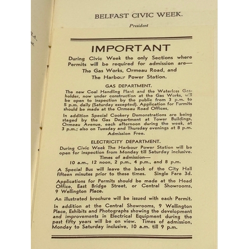 763 - City of Belfast Jubilee Year 1888-1938. Souvenir Programme Civic Week 1938. With photos.