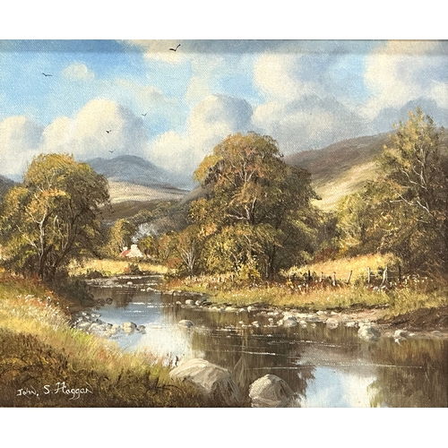 476 - John S Haggan. Oil on canvas. Owenkillew River, County Tyrone. 30x25.5cm. Frame 47x41cm.