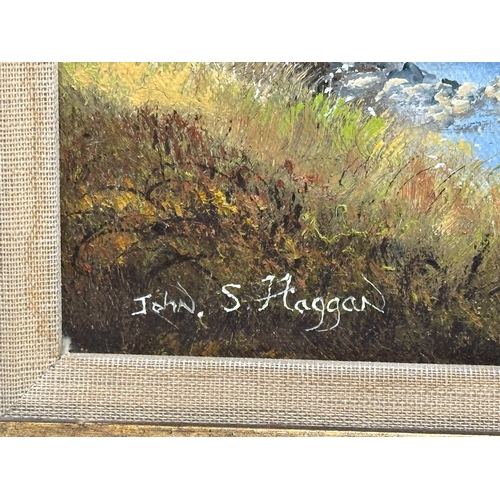 476 - John S Haggan. Oil on canvas. Owenkillew River, County Tyrone. 30x25.5cm. Frame 47x41cm.