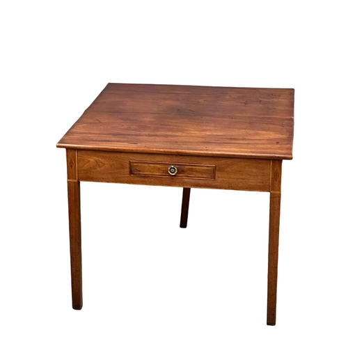 838 - An Early 19th Century George III inlaid mahogany turnover tea table with drawer. Circa 1800. 91x46x7... 