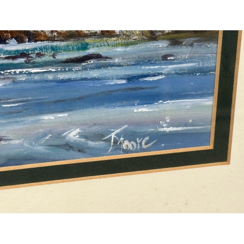 486 - A signed oil painting of Ducks in Flight. 40x26cm. Frame 65x50cm