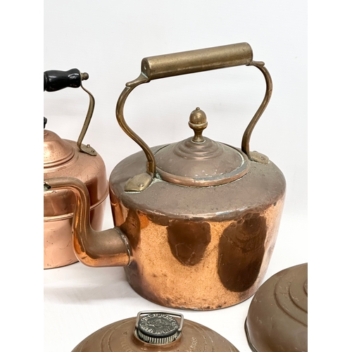 723 - A collection of 19th and Early 20th Century copper. A Victorian copper kettle, 2 Early 20th copper k... 