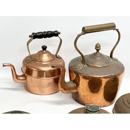 723 - A collection of 19th and Early 20th Century copper. A Victorian copper kettle, 2 Early 20th copper k... 