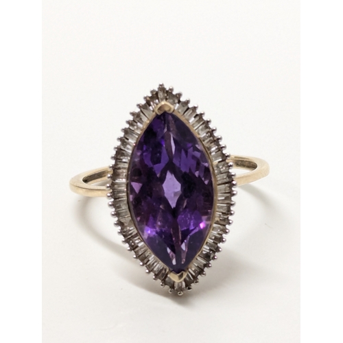 681 - 9ct gold, diamond & amethyst ring. UK size P. 3.1 grams.