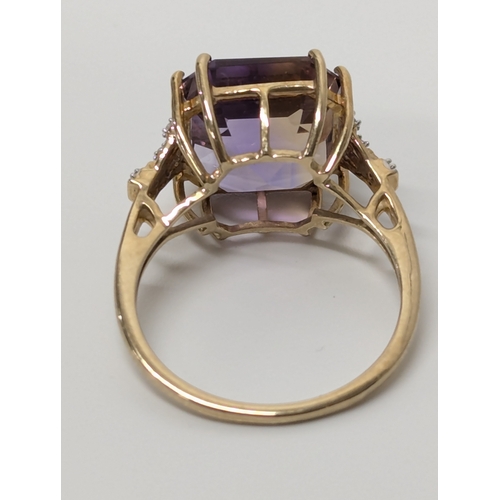 682 - 9ct gold, diamond & amethyst ring with matching pendant. 5.6 grams total. UK size Q.