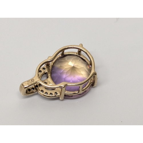 682 - 9ct gold, diamond & amethyst ring with matching pendant. 5.6 grams total. UK size Q.