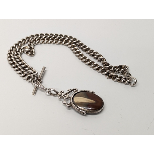 683 - A large silver chain & fob, total weight 67 grams.