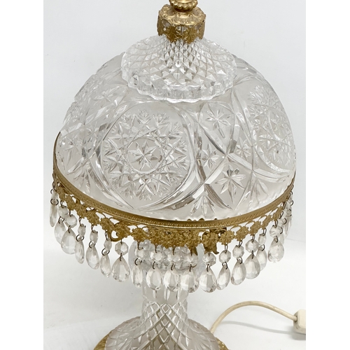 835 - A Mid 20th Century cut glass and gilt brass mushroom lamp. 55cm