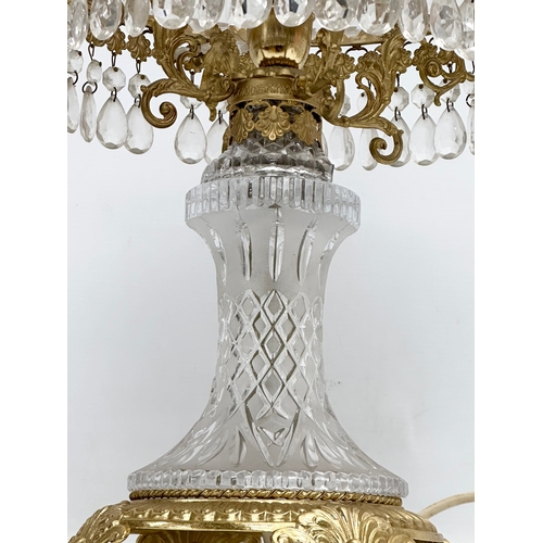 835 - A Mid 20th Century cut glass and gilt brass mushroom lamp. 55cm