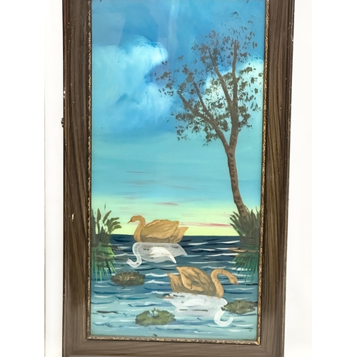 916 - A pair of Early 20th Century paintings on glass. 39x69cm