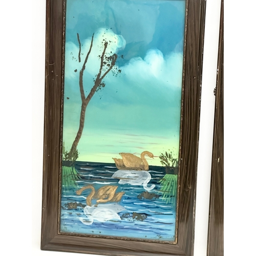 916 - A pair of Early 20th Century paintings on glass. 39x69cm