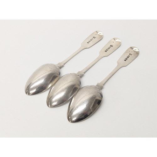 690H - 19th Century Victorian Exeter silver set of 3 spoons, 1856. James & Joshia Williams. 55 grams.