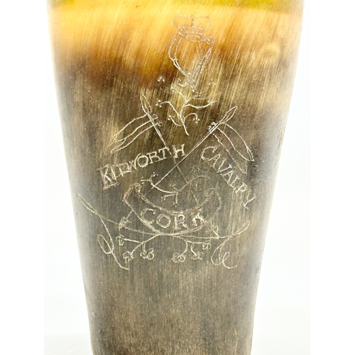 569 - A 19th Century horn cup inscribed Kilworth Cavalry Cork.