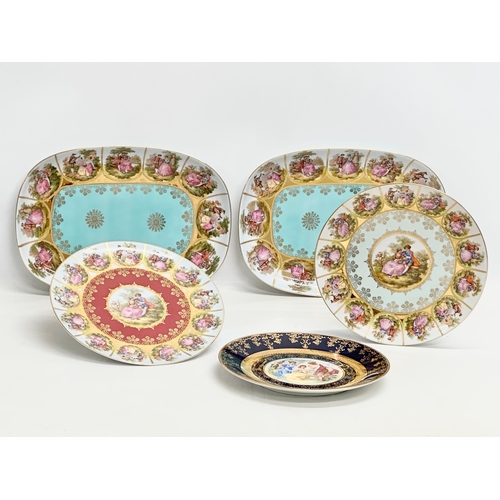 947 - A collection of Royal Vienna porcelain cabinet plates and trays. 35x25cm. 26cm. 24.5cm