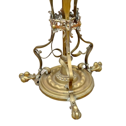 405A - A 19th Century Victorian brass Art Nouveau oil floor lamp with glass bowl. 146cm