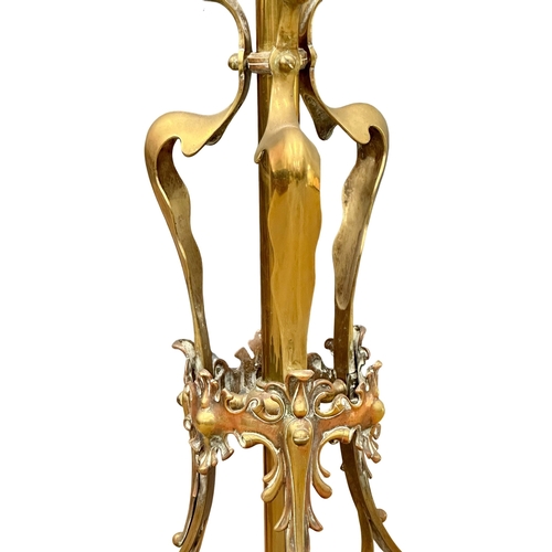 405A - A 19th Century Victorian brass Art Nouveau oil floor lamp with glass bowl. 146cm