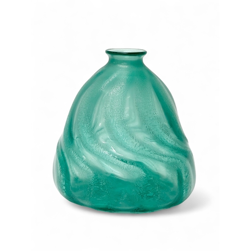 Andries Dirk Copier for NV. Glasfabriek Leerdam. C.1926. The Unica Range (Unique) No.D464. An Early 20th Century Dutch aquamarine glass vase, with swirling openburst crackle. Signed. 17x17cm. A. D. Copier (1901-1991)