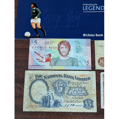 Collection of vintage and commemorative banknotes including George Best ...