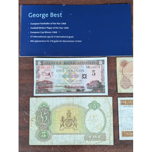 Collection of vintage and commemorative banknotes including George Best ...