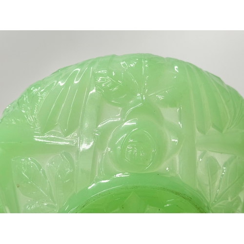 313 - Jobling. C.1930. A French Art Deco “Tudor Rose” uranium glass bowl. 19x7cm.