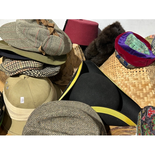 A large collection of hats.